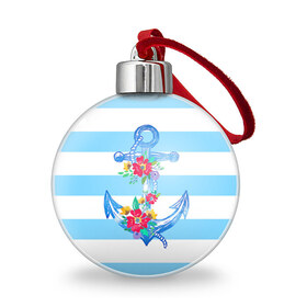Ёлочный шар с принтом Якорь в Новосибирске, Пластик | Диаметр: 77 мм | белый | верёвка | вода | корабль | красный | море | песок | пляж | синий | цвет | цветы | якорь