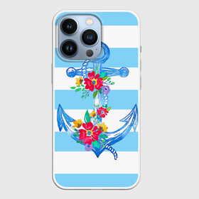 Чехол для iPhone 13 Pro с принтом Якорь в Новосибирске,  |  | белый | верёвка | вода | корабль | красный | море | песок | пляж | синий | цвет | цветы | якорь