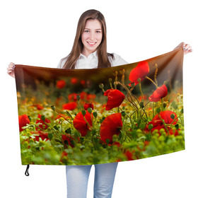 Флаг 3D с принтом Маки в Новосибирске, 100% полиэстер | плотность ткани — 95 г/м2, размер — 67 х 109 см. Принт наносится с одной стороны | field | flowers | meadow | nature | poppies | poppy | red | summer | wild | красные | лето | луг | мак | маки | поле | полевые | природа | цветы
