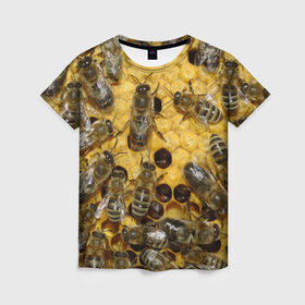 Женская футболка 3D с принтом Пчела в Новосибирске, 100% полиэфир ( синтетическое хлопкоподобное полотно) | прямой крой, круглый вырез горловины, длина до линии бедер | лето | мед | насекомые | оса | природа | пчелы | шмель