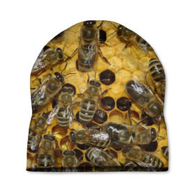 Шапка 3D с принтом Пчела в Новосибирске, 100% полиэстер | универсальный размер, печать по всей поверхности изделия | лето | мед | насекомые | оса | природа | пчелы | шмель