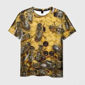 Мужская футболка 3D с принтом Пчела в Новосибирске, 100% полиэфир | прямой крой, круглый вырез горловины, длина до линии бедер | лето | мед | насекомые | оса | природа | пчелы | шмель