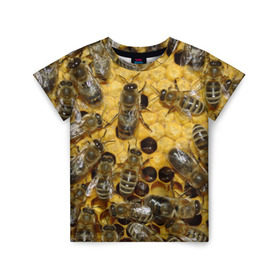 Детская футболка 3D с принтом Пчела в Новосибирске, 100% гипоаллергенный полиэфир | прямой крой, круглый вырез горловины, длина до линии бедер, чуть спущенное плечо, ткань немного тянется | Тематика изображения на принте: лето | мед | насекомые | оса | природа | пчелы | шмель