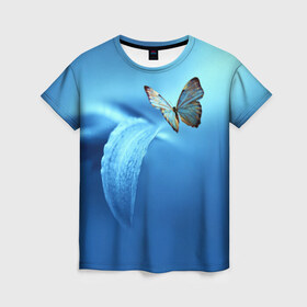 Женская футболка 3D с принтом Бабочка 2 в Новосибирске, 100% полиэфир ( синтетическое хлопкоподобное полотно) | прямой крой, круглый вырез горловины, длина до линии бедер | бабочки | прикольные картинки | природа | цветы