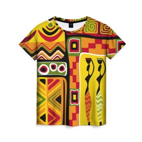 Женская футболка 3D с принтом Африка в Новосибирске, 100% полиэфир ( синтетическое хлопкоподобное полотно) | прямой крой, круглый вырез горловины, длина до линии бедер | орнамент | этнический | этно | яркий