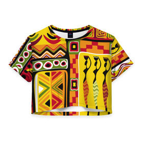 Женская футболка 3D укороченная с принтом Африка в Новосибирске, 100% полиэстер | круглая горловина, длина футболки до линии талии, рукава с отворотами | Тематика изображения на принте: орнамент | этнический | этно | яркий