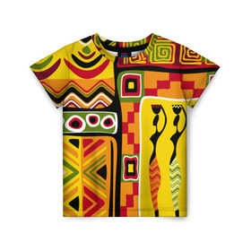 Детская футболка 3D с принтом Африка в Новосибирске, 100% гипоаллергенный полиэфир | прямой крой, круглый вырез горловины, длина до линии бедер, чуть спущенное плечо, ткань немного тянется | Тематика изображения на принте: орнамент | этнический | этно | яркий