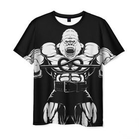 Мужская футболка 3D с принтом Strongman в Новосибирске, 100% полиэфир | прямой крой, круглый вырез горловины, длина до линии бедер | bodybuilding | gym | house | know | power | бодибилдинг | горилла | культуризм | сила | спорт | фитнес