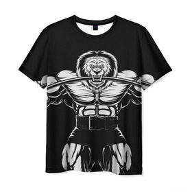 Мужская футболка 3D с принтом Strongman в Новосибирске, 100% полиэфир | прямой крой, круглый вырез горловины, длина до линии бедер | Тематика изображения на принте: bodybuilding | gym | house | know | power | бодибилдинг | культуризм | лев | сила | спорт | фитнес