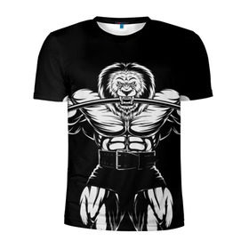 Мужская футболка 3D спортивная с принтом Strongman в Новосибирске, 100% полиэстер с улучшенными характеристиками | приталенный силуэт, круглая горловина, широкие плечи, сужается к линии бедра | bodybuilding | gym | house | know | power | бодибилдинг | культуризм | лев | сила | спорт | фитнес