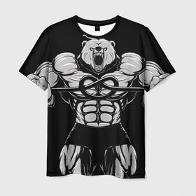 Мужская футболка 3D с принтом Strongman в Новосибирске, 100% полиэфир | прямой крой, круглый вырез горловины, длина до линии бедер | bodybuilding | gym | house | know | power | бодибилдинг | культуризм | медведь | сила | спорт | фитнес