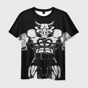 Мужская футболка 3D с принтом Strongman в Новосибирске, 100% полиэфир | прямой крой, круглый вырез горловины, длина до линии бедер | bodybuilding | gym | house | know | power | бодибилдинг | бык | культуризм | сила | спорт | фитнес
