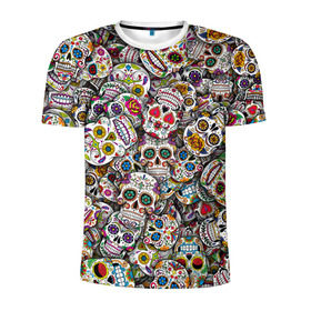 Мужская футболка 3D спортивная с принтом Мексиканские черепа в Новосибирске, 100% полиэстер с улучшенными характеристиками | приталенный силуэт, круглая горловина, широкие плечи, сужается к линии бедра | Тематика изображения на принте: calavera | sugar skull | день мертвых | мексика | традиция | узоры | цветы