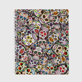 Тетрадь с принтом Мексиканские черепа в Новосибирске, 100% бумага | 48 листов, плотность листов — 60 г/м2, плотность картонной обложки — 250 г/м2. Листы скреплены сбоку удобной пружинной спиралью. Уголки страниц и обложки скругленные. Цвет линий — светло-серый
 | calavera | sugar skull | день мертвых | мексика | традиция | узоры | цветы