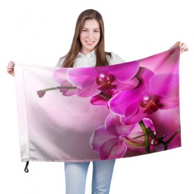 Флаг 3D с принтом Орхидея в Новосибирске, 100% полиэстер | плотность ткани — 95 г/м2, размер — 67 х 109 см. Принт наносится с одной стороны | 