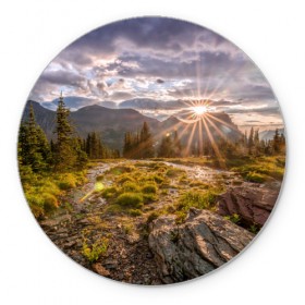 Коврик круглый с принтом Восход в Новосибирске, резина и полиэстер | круглая форма, изображение наносится на всю лицевую часть | Тематика изображения на принте: горы | лес | небо | пейзаж | природа | солнце