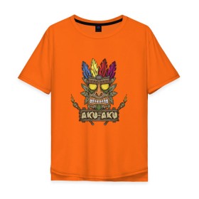Мужская футболка хлопок Oversize с принтом Aku-Aku (Crash Bandicoot) в Новосибирске, 100% хлопок | свободный крой, круглый ворот, “спинка” длиннее передней части | Тематика изображения на принте: аку | аку аку | бандикут | краш | краш бандикут | ука ука