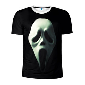 Мужская футболка 3D спортивная с принтом Крик в Новосибирске, 100% полиэстер с улучшенными характеристиками | приталенный силуэт, круглая горловина, широкие плечи, сужается к линии бедра | Тематика изображения на принте: scream | крик | маска | ужастик | ужасы