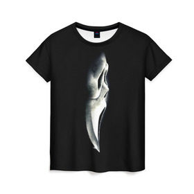 Женская футболка 3D с принтом Крик в Новосибирске, 100% полиэфир ( синтетическое хлопкоподобное полотно) | прямой крой, круглый вырез горловины, длина до линии бедер | scream | крик | маска | ужастик | ужасы