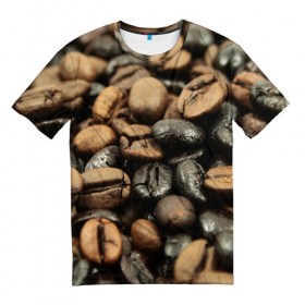 Мужская футболка 3D с принтом зерна кофе в Новосибирске, 100% полиэфир | прямой крой, круглый вырез горловины, длина до линии бедер | зерна | кофе