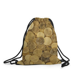 Рюкзак-мешок 3D с принтом монетки в Новосибирске, 100% полиэстер | плотность ткани — 200 г/м2, размер — 35 х 45 см; лямки — толстые шнурки, застежка на шнуровке, без карманов и подкладки | деньги | евро | копейки | мелочёвка | мелочь | монеты