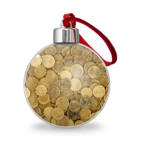 Ёлочный шар с принтом монетки в Новосибирске, Пластик | Диаметр: 77 мм | Тематика изображения на принте: деньги | евро | копейки | мелочёвка | мелочь | монеты