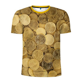 Мужская футболка 3D спортивная с принтом монетки в Новосибирске, 100% полиэстер с улучшенными характеристиками | приталенный силуэт, круглая горловина, широкие плечи, сужается к линии бедра | деньги | евро | копейки | мелочёвка | мелочь | монеты
