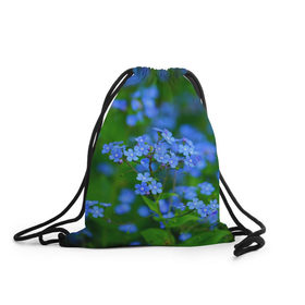 Рюкзак-мешок 3D с принтом синие цветочки в Новосибирске, 100% полиэстер | плотность ткани — 200 г/м2, размер — 35 х 45 см; лямки — толстые шнурки, застежка на шнуровке, без карманов и подкладки | 