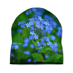 Шапка 3D с принтом синие цветочки в Новосибирске, 100% полиэстер | универсальный размер, печать по всей поверхности изделия | 