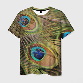 Мужская футболка 3D с принтом перо павлина в Новосибирске, 100% полиэфир | прямой крой, круглый вырез горловины, длина до линии бедер | Тематика изображения на принте: павлин | перо | перышки | птица