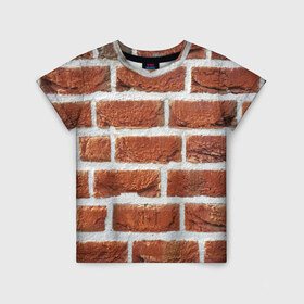 Детская футболка 3D с принтом старая кирпичная стена в Новосибирске, 100% гипоаллергенный полиэфир | прямой крой, круглый вырез горловины, длина до линии бедер, чуть спущенное плечо, ткань немного тянется | камни | кирпич | постройка | стена | стройка | цемент