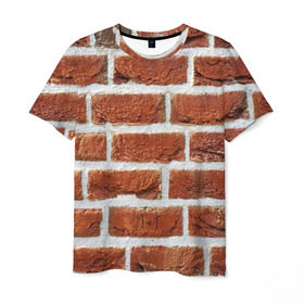 Мужская футболка 3D с принтом старая кирпичная стена в Новосибирске, 100% полиэфир | прямой крой, круглый вырез горловины, длина до линии бедер | камни | кирпич | постройка | стена | стройка | цемент