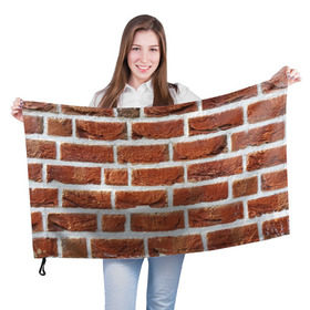 Флаг 3D с принтом старая кирпичная стена в Новосибирске, 100% полиэстер | плотность ткани — 95 г/м2, размер — 67 х 109 см. Принт наносится с одной стороны | камни | кирпич | постройка | стена | стройка | цемент
