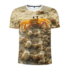 Мужская футболка 3D спортивная с принтом Краб в Новосибирске, 100% полиэстер с улучшенными характеристиками | приталенный силуэт, круглая горловина, широкие плечи, сужается к линии бедра | море | отпуск | песок | пляж | солнце | туризм