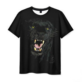 Мужская футболка 3D с принтом Чёрная пантера в Новосибирске, 100% полиэфир | прямой крой, круглый вырез горловины, длина до линии бедер | кошка | оскал | пантера | прикольные картинки