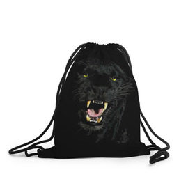 Рюкзак-мешок 3D с принтом Чёрная пантера в Новосибирске, 100% полиэстер | плотность ткани — 200 г/м2, размер — 35 х 45 см; лямки — толстые шнурки, застежка на шнуровке, без карманов и подкладки | кошка | оскал | пантера | прикольные картинки