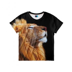 Детская футболка 3D с принтом Лев в Новосибирске, 100% гипоаллергенный полиэфир | прямой крой, круглый вырез горловины, длина до линии бедер, чуть спущенное плечо, ткань немного тянется | lion | лев | хищник