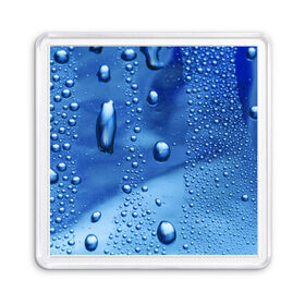 Магнит 55*55 с принтом Капли воды на стекле в Новосибирске, Пластик | Размер: 65*65 мм; Размер печати: 55*55 мм | Тематика изображения на принте: вода | капли | крупные | мелкие | синий | стекло