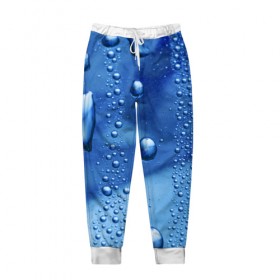 Мужские брюки 3D с принтом Капли воды на стекле в Новосибирске, 100% полиэстер | манжеты по низу, эластичный пояс регулируется шнурком, по бокам два кармана без застежек, внутренняя часть кармана из мелкой сетки | вода | капли | крупные | мелкие | синий | стекло