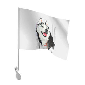 Флаг для автомобиля с принтом Хаски в Новосибирске, 100% полиэстер | Размер: 30*21 см | голова животного | кутёнок | прикольные картинки | собака | щенок