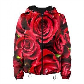 Женская куртка 3D с принтом Розы в Новосибирске, ткань верха — 100% полиэстер, подклад — флис | прямой крой, подол и капюшон оформлены резинкой с фиксаторами, два кармана без застежек по бокам, один большой потайной карман на груди. Карман на груди застегивается на липучку | красный | лепестки | прикольные картинки | розы | цветочки | цветы