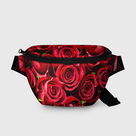 Поясная сумка 3D с принтом Розы в Новосибирске, 100% полиэстер | плотная ткань, ремень с регулируемой длиной, внутри несколько карманов для мелочей, основное отделение и карман с обратной стороны сумки застегиваются на молнию | красный | лепестки | прикольные картинки | розы | цветочки | цветы