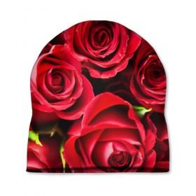 Шапка 3D с принтом Розы в Новосибирске, 100% полиэстер | универсальный размер, печать по всей поверхности изделия | красный | лепестки | прикольные картинки | розы | цветочки | цветы