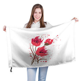 Флаг 3D с принтом Маки в Новосибирске, 100% полиэстер | плотность ткани — 95 г/м2, размер — 67 х 109 см. Принт наносится с одной стороны | art | drawing | flowers | poppies | poppy | red | wild | wind | арт | ветер | красные | мак | маки | полевые | рисунок | цветы