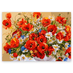 Поздравительная открытка с принтом Маки в Новосибирске, 100% бумага | плотность бумаги 280 г/м2, матовая, на обратной стороне линовка и место для марки
 | art | daisy | drawing | field | flowers | poppies | poppy | red | white | арт | белые | красные | мак | маки | полевые | рисунок | ромашки | цветы