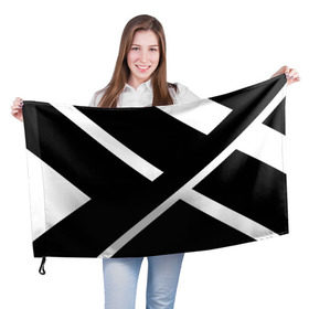 Флаг 3D с принтом Black and White в Новосибирске, 100% полиэстер | плотность ткани — 95 г/м2, размер — 67 х 109 см. Принт наносится с одной стороны | белый | геометрия | полосы | черный
