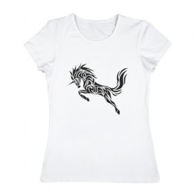 Женская футболка хлопок с принтом Black unicorn в Новосибирске, 100% хлопок | прямой крой, круглый вырез горловины, длина до линии бедер, слегка спущенное плечо | 