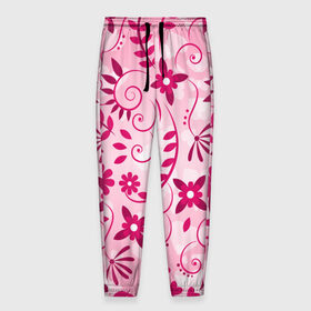 Мужские брюки 3D с принтом Розовые цветы в Новосибирске, 100% полиэстер | манжеты по низу, эластичный пояс регулируется шнурком, по бокам два кармана без застежек, внутренняя часть кармана из мелкой сетки | арт | розовый | цветы