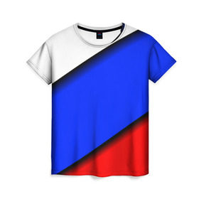 Женская футболка 3D с принтом Российский флаг в Новосибирске, 100% полиэфир ( синтетическое хлопкоподобное полотно) | прямой крой, круглый вырез горловины, длина до линии бедер | косой | наклонный | триколор