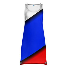 Платье-майка 3D с принтом Российский флаг в Новосибирске, 100% полиэстер | полуприлегающий силуэт, широкие бретели, круглый вырез горловины, удлиненный подол сзади. | косой | наклонный | триколор